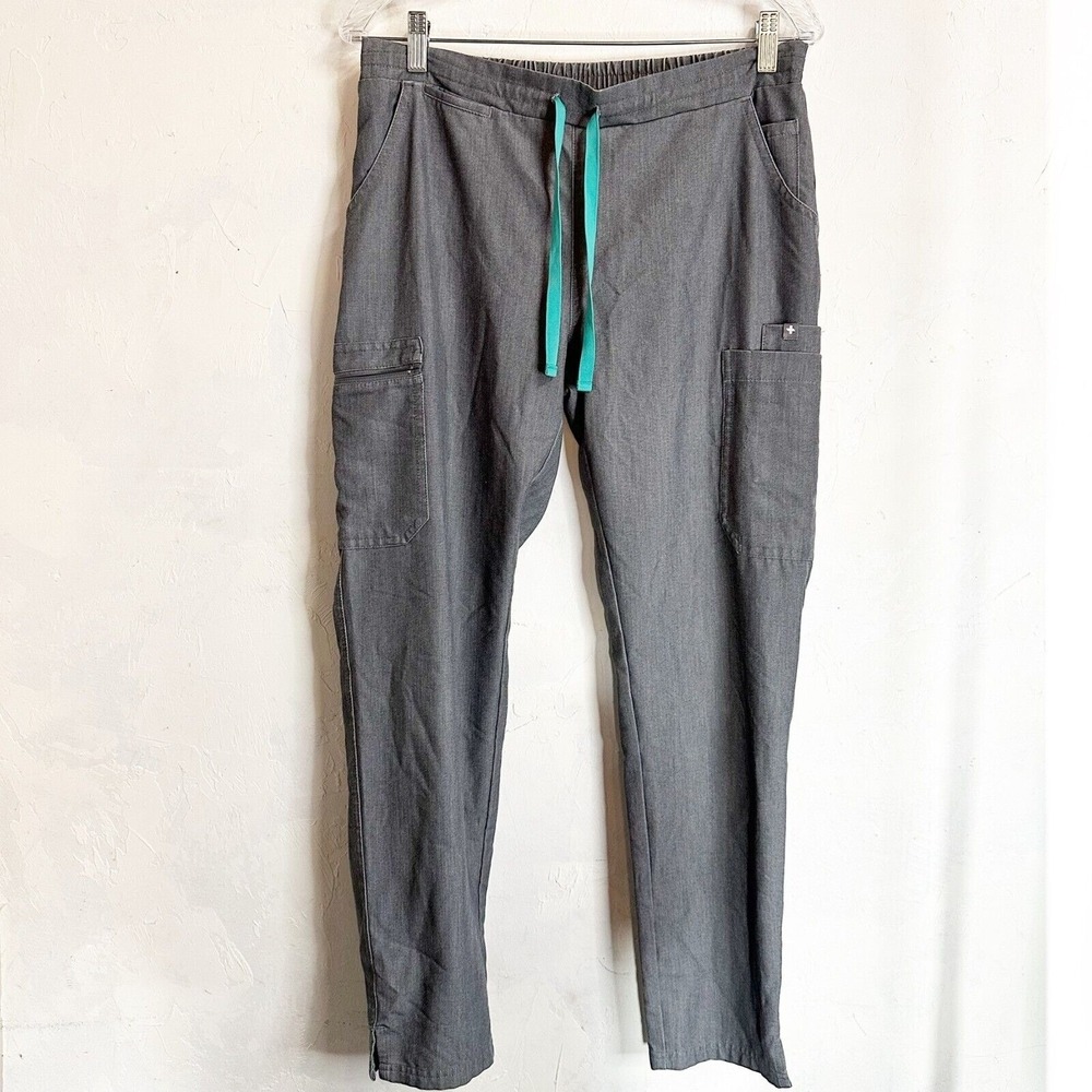 FIGS Technical Collection Women's Gray Teal Scrub Pants Straight Leg Small